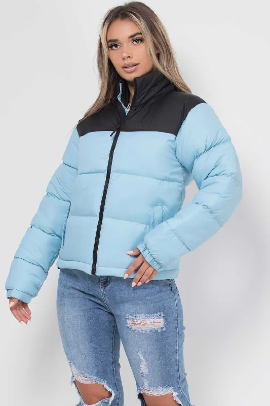 Puffer Jacket Blue And Black Colour Block Rayon Jacket Velvet Jacket Corduroy Jacket Puffer Jacket Blue And Black Colour Block Rayon Jacket Velvet Jacket Corduroy Jacket