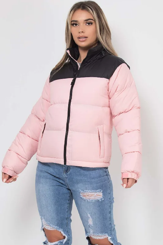 Puffer Jacket Pink And Black Colour Block Corduroy Jacket Velvet Jacket Brocade Jacket Puffer Jacket Pink And Black Colour Block Corduroy Jacket Velvet Jacket Brocade Jacket