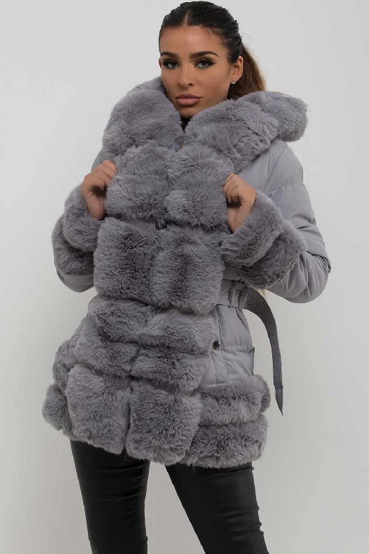Puffer Jacket With Fur Hood Cuff And Trim Grey Striped Jacket Polka Dot Jacket Floral Jacket Puffer Jacket With Fur Hood Cuff And Trim Grey Striped Jacket Polka Dot Jacket Floral Jacket