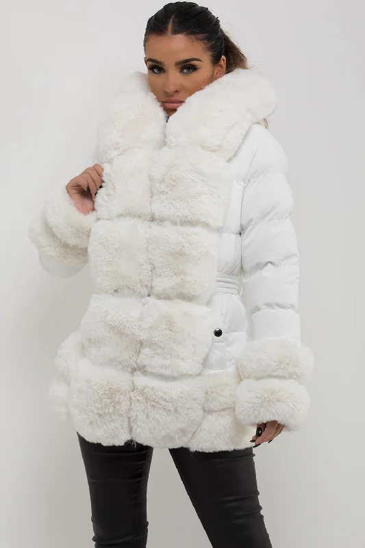 Puffer Jacket With Fur Hood Cuff And Trim White Plaid Jacket Tartan Jacket Houndstooth Jacket Puffer Jacket With Fur Hood Cuff And Trim White Plaid Jacket Tartan Jacket Houndstooth Jacket