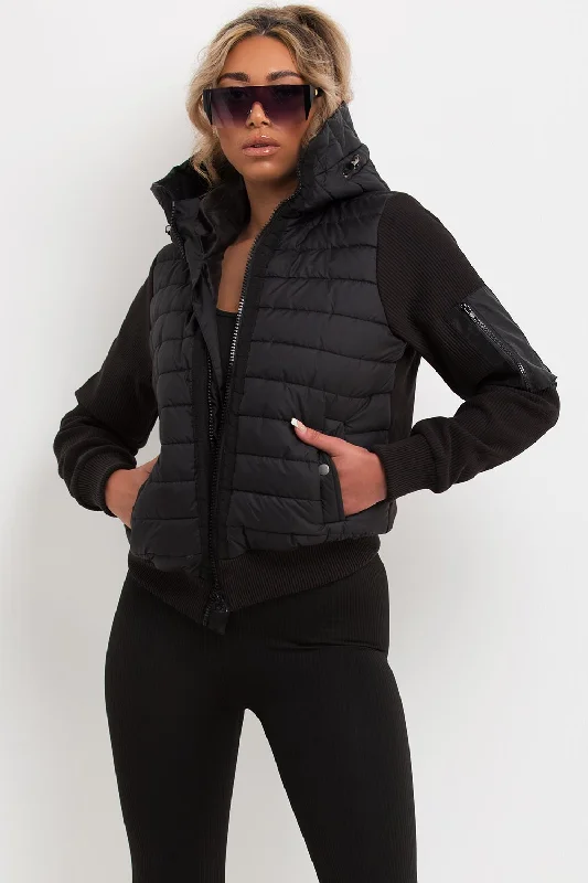 Puffer Jacket With Ribbed Sleeves Black Plaid Jacket Tartan Jacket Houndstooth Jacket Puffer Jacket With Ribbed Sleeves Black Plaid Jacket Tartan Jacket Houndstooth Jacket
