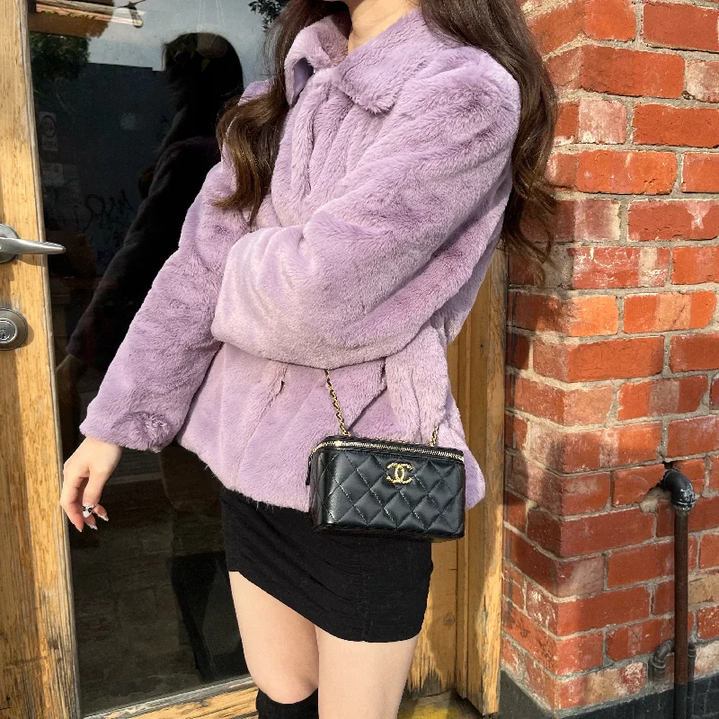 Purple Eco Fur Jacket Anorak Shell Jacket Lightweight Jacket