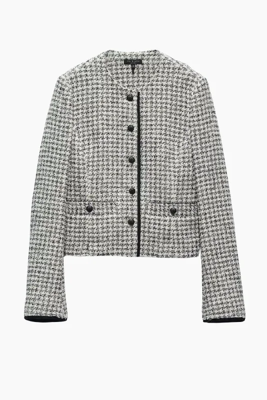 Rag & Bone Carmen Tweed Jacket - Black/ White Ribbed Jacket Pleated Jacket Ruffled Jacket Rag & Bone Carmen Tweed Jacket - Black/ White Ribbed Jacket Pleated Jacket Ruffled Jacket