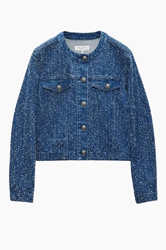 Rag & Bone Cora Denim Jacket - Midtweed Notch Collar Peter Pan Collar Cowl Neck