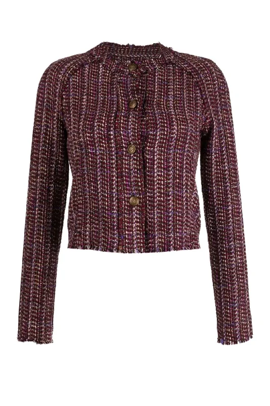 Rag & Bone Marisa Tweed Jacket - Burgundy Multi Tiered Jacket Buttoned Jacket Zippered Jacket Rag & Bone Marisa Tweed Jacket - Burgundy Multi Tiered Jacket Buttoned Jacket Zippered Jacket