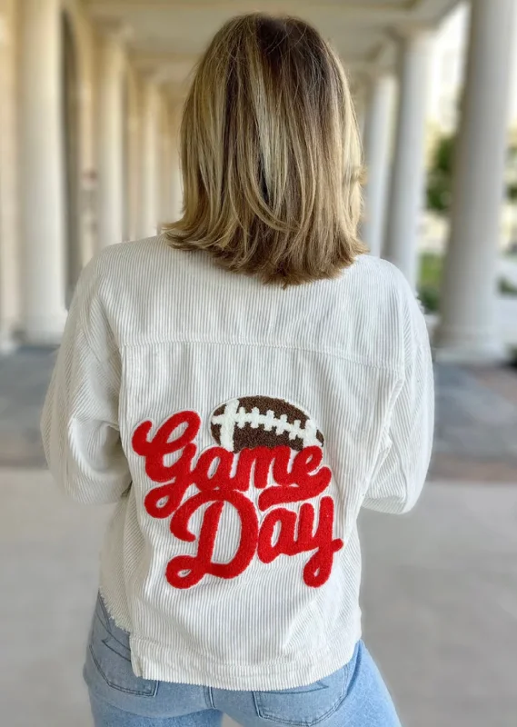 Red Football “GAME DAY”  Corduroy Jacket Corduroy Jacket Velvet Jacket Brocade Jacket