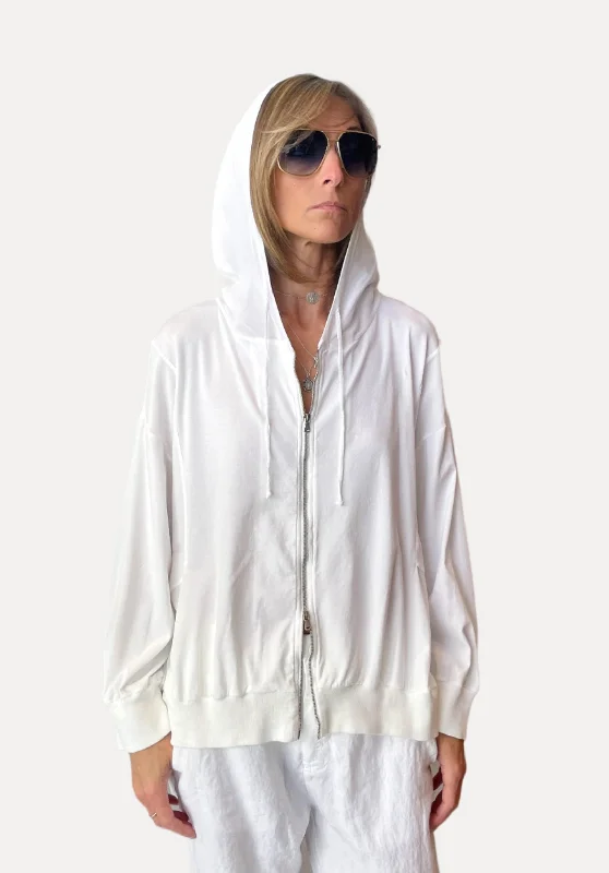 Regular Fit Stretch Cotton Jersey Jacket w/ Hood - White Fitted Jacket Loose Jacket Oversized Jacket Regular Fit Stretch Cotton Jersey Jacket w/ Hood - White Fitted Jacket Loose Jacket Oversized Jacket
