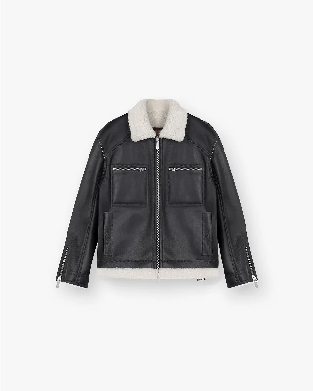 Reversible Shearling Jacket - Black Herringbone Jacket Checkered Jacket Solid Jacket