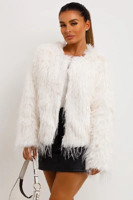 Shaggy Faux Fur Jacket White Cotton Fabric Linen Fabric Terry Fabric