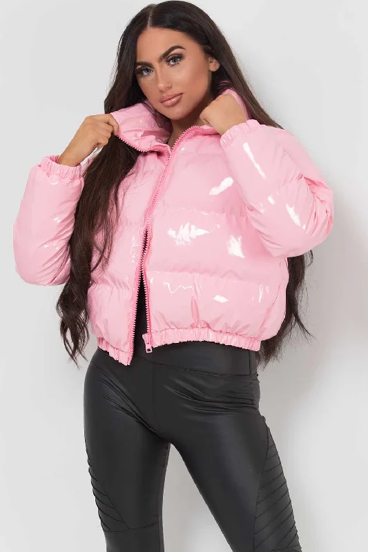 Shiny Crop Puffer Jacket Pink Striped Jacket Polka Dot Jacket Floral Jacket