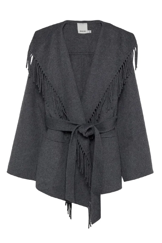Simkhai Rowen Fringe Jacket - Grey Melange Hoodie Zip-Up Jacket Button-Up Jacket