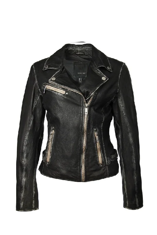 Sofia Leather Jacket - Black Herringbone Jacket Checkered Jacket Solid Jacket