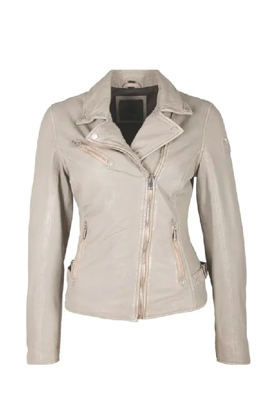 Sofia Leather Jacket - Off White Striped Jacket Polka Dot Jacket Floral Jacket