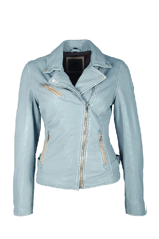 Sofia Leather Jacket - Winter Sky Tiered Jacket Buttoned Jacket Zippered Jacket
