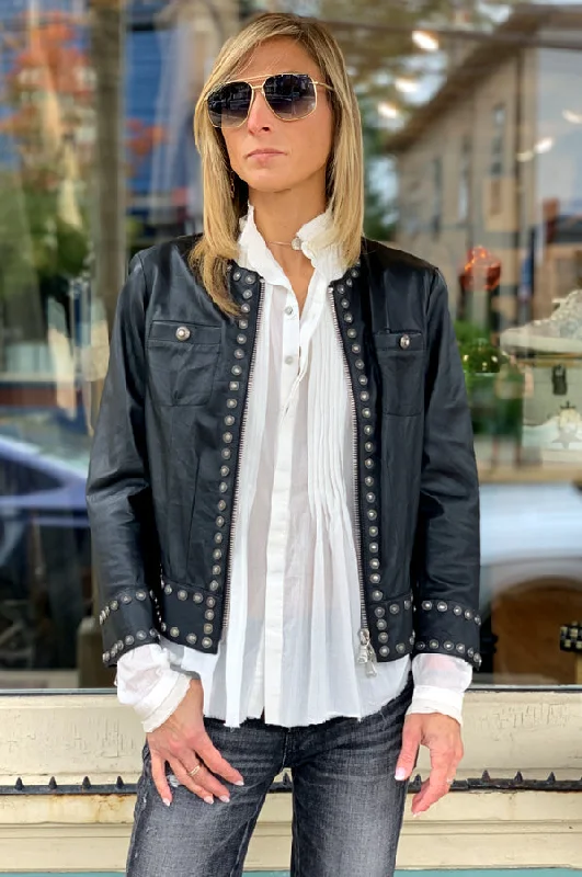 Studded Leather Jacket - Black Zippered Jacket Buttoned Jacket Snapped Jacket