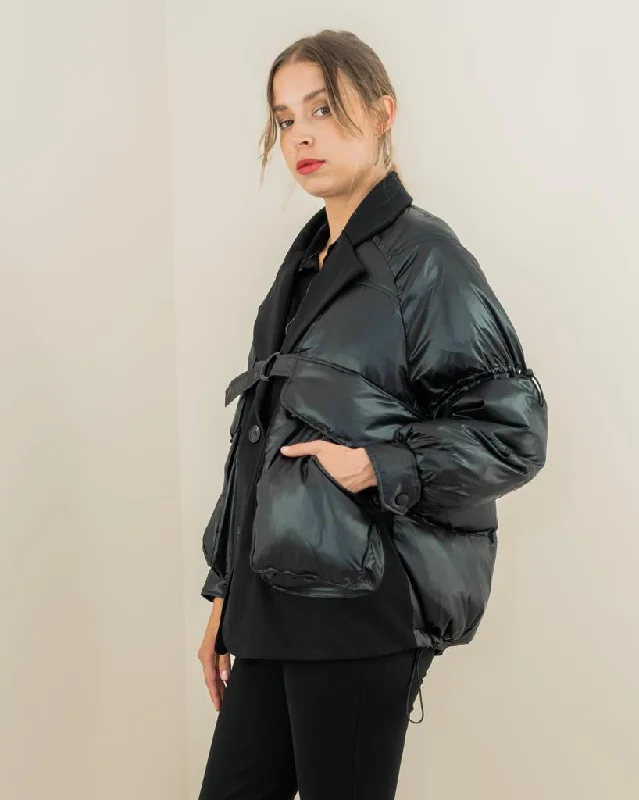 Uchuu CF22-419 short puffer jacket Satin Jacket Silk Jacket Chiffon Jacket