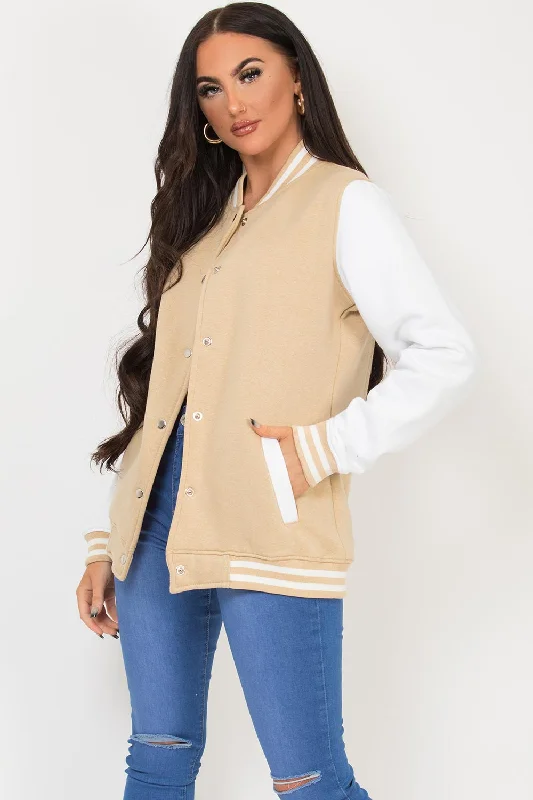 Varsity Contrast Bomber Jacket Beige Rayon Jacket Velvet Jacket Corduroy Jacket