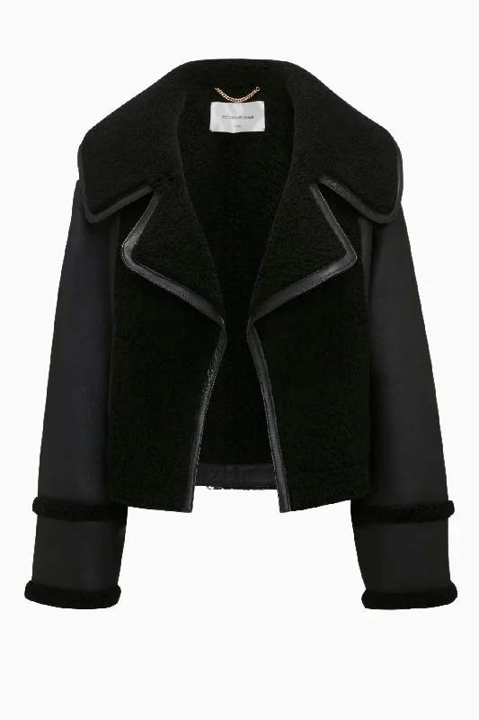 Victoria Beckham Shearling Jacket - Black Denim Jacket Leather Jacket Suede Jacket