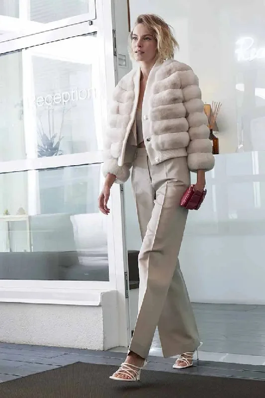 Short chinchilla fur jacket Welt Pockets Slit Pockets Flap Pockets