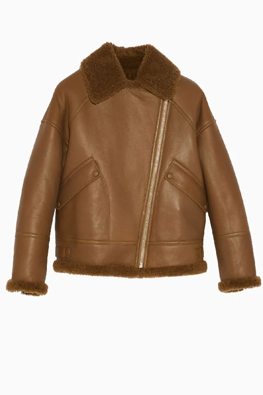 Yves Salomon Shearling Longline Bomber Jacket - Savane Brown Jacket Blazer Coat