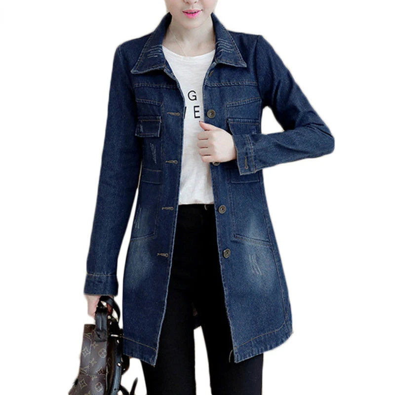 Znbbw Autumn Winter Korean Denim Jacket 5XL Women Slim Long Base Coat Women's Frayed Navy Blue Casual Female Jeans Jackets Coats Rayon Fabric Velvet Fabric Corduroy Fabric Znbbw Autumn Winter Korean Denim Jacket 5XL Women Slim Long Base Coat Women's Frayed Navy Blue Casual Female Jeans Jackets Coats Rayon Fabric Velvet Fabric Corduroy Fabric