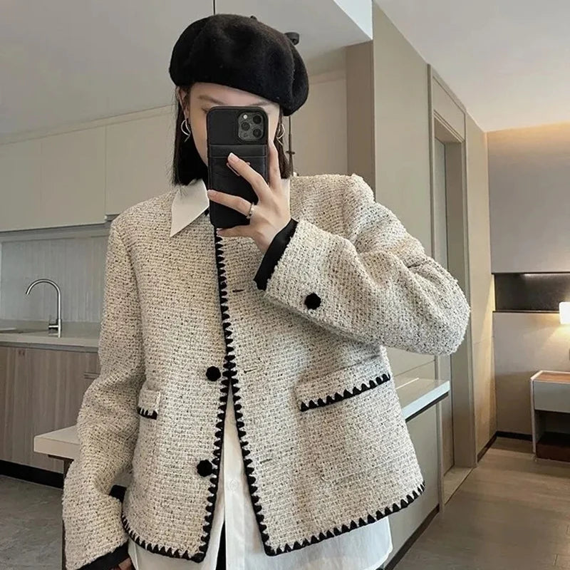 Znbbw Cropped Tweed Jackets Women Vintage Short Coats Autumn Winter Office Lady Korean Streetwear Fashion Outerwear Tops New Collared Jacket Crew Neck Jacket Turtle Neck Jacket Znbbw Cropped Tweed Jackets Women Vintage Short Coats Autumn Winter Office Lady Korean Streetwear Fashion Outerwear Tops New Collared Jacket Crew Neck Jacket Turtle Neck Jacket