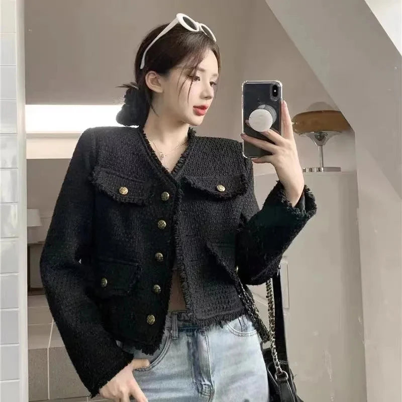 Znbbw Cropped Tweed Jackets Women Vintage Tassel Basic Short Coats Korean Elegant Single-Breasted Casual Outerwear Spring Autumn Zippered Jacket Buttoned Jacket Snapped Jacket Znbbw Cropped Tweed Jackets Women Vintage Tassel Basic Short Coats Korean Elegant Single-Breasted Casual Outerwear Spring Autumn Zippered Jacket Buttoned Jacket Snapped Jacket
