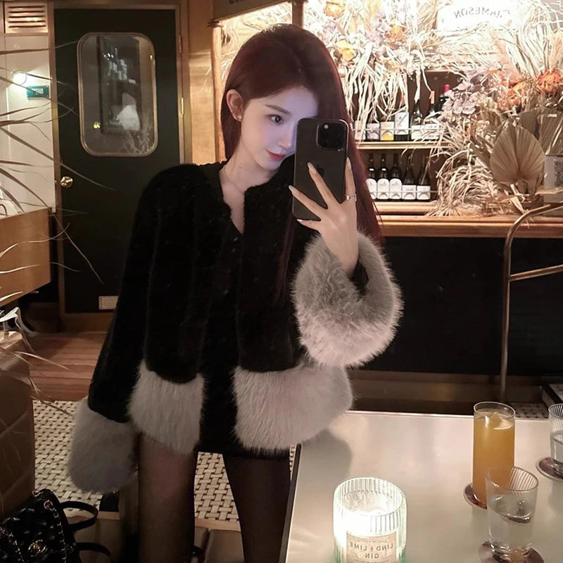 Znbbw Faux Fur Coat Women Vintage Patchwork Cropped Fluffy Jacket Elegant Party Short Furry Outwear Winter Korean Plush Overcoat Plaid Jacket Tartan Jacket Houndstooth Jacket Znbbw Faux Fur Coat Women Vintage Patchwork Cropped Fluffy Jacket Elegant Party Short Furry Outwear Winter Korean Plush Overcoat Plaid Jacket Tartan Jacket Houndstooth Jacket