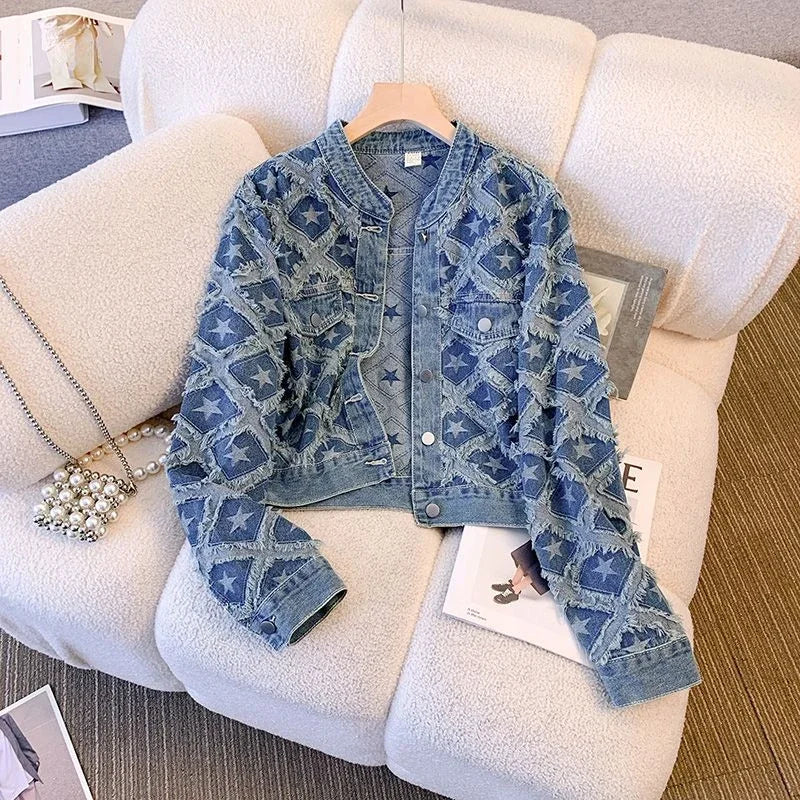 Znbbw Fragrance Y2k Jackets Crop Top Tassel Star Print Single Breasted Denim Coat Autumn All Match Design Vintage Women Clothing Notch Collar Peter Pan Collar Cowl Neck Znbbw Fragrance Y2k Jackets Crop Top Tassel Star Print Single Breasted Denim Coat Autumn All Match Design Vintage Women Clothing Notch Collar Peter Pan Collar Cowl Neck