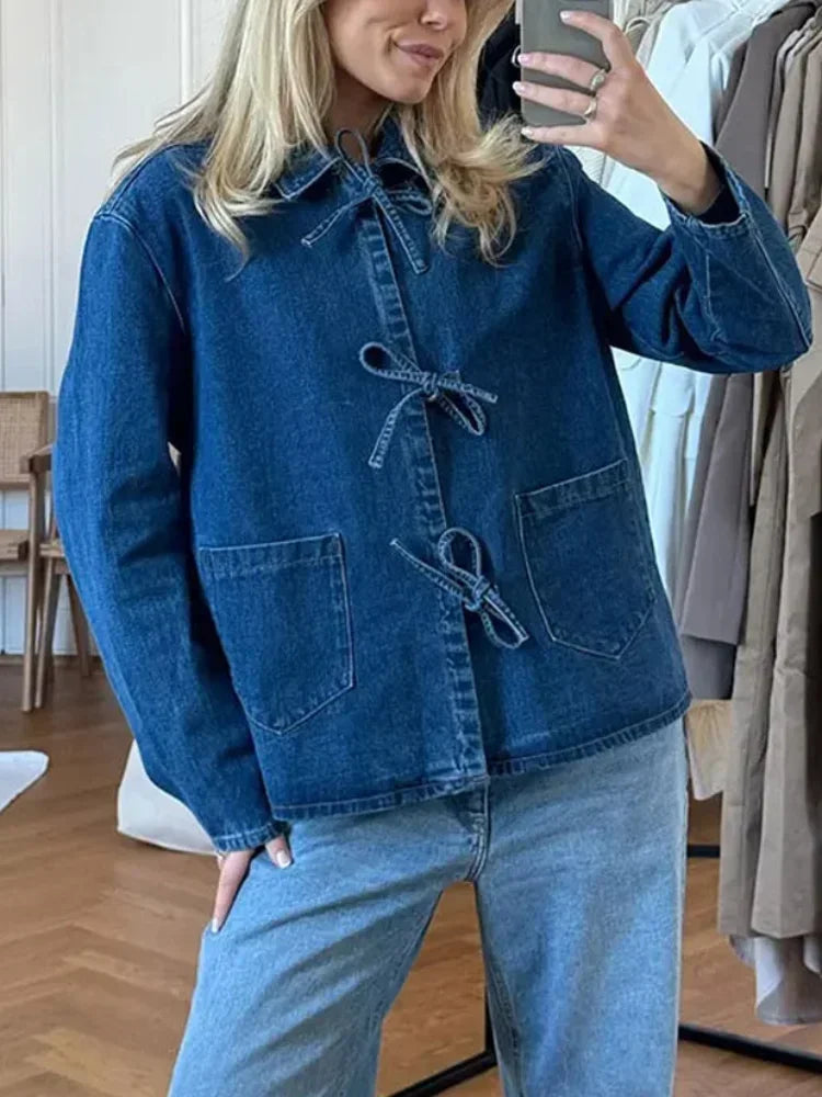 Znbbw Lace Up Women Denim Jackets Casual Loose Lapel Long Sleeve Pocket Female Coats 2024 Spring Bow Office Lady Overcoat New Fleece Jacket Down Jacket Feather Jacket Znbbw Lace Up Women Denim Jackets Casual Loose Lapel Long Sleeve Pocket Female Coats 2024 Spring Bow Office Lady Overcoat New Fleece Jacket Down Jacket Feather Jacket