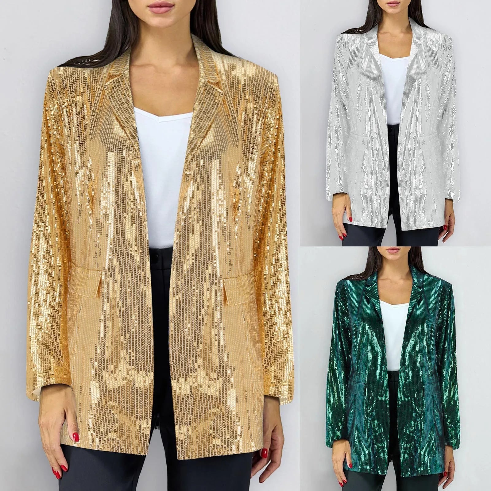 Znbbw Sequin Blazer Coat Women Fashion Gold Sliver Green Carnival Party Jacket Woman Popular Glitter Singer Dancer Club Wear Anorak Shell Jacket Lightweight Jacket