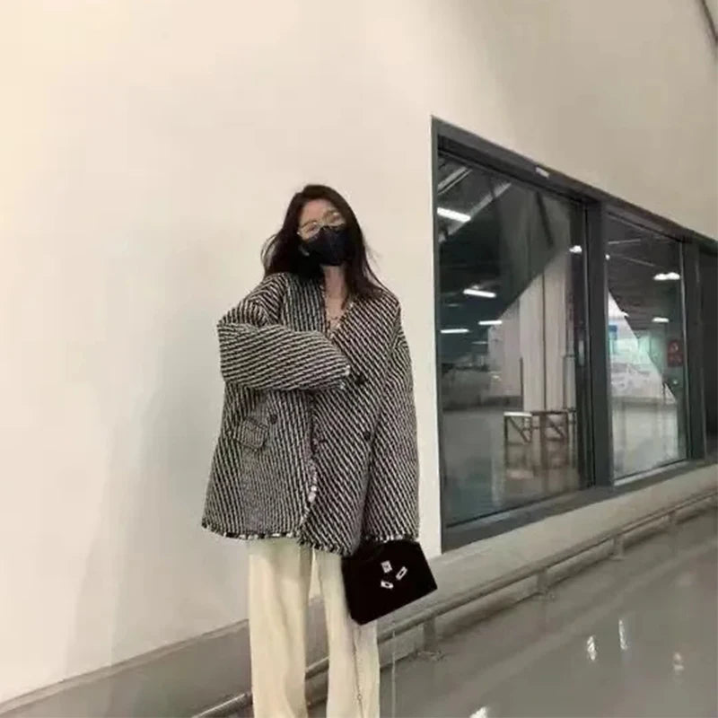 Znbbw Striped Tweed Jacket Women Korean Elegant Oversized Casual Coat Winter Streetwear Harajuku Loose All Match Outwear Tops Lace Jacket Ribbed Jacket Sequined Jacket Znbbw Striped Tweed Jacket Women Korean Elegant Oversized Casual Coat Winter Streetwear Harajuku Loose All Match Outwear Tops Lace Jacket Ribbed Jacket Sequined Jacket