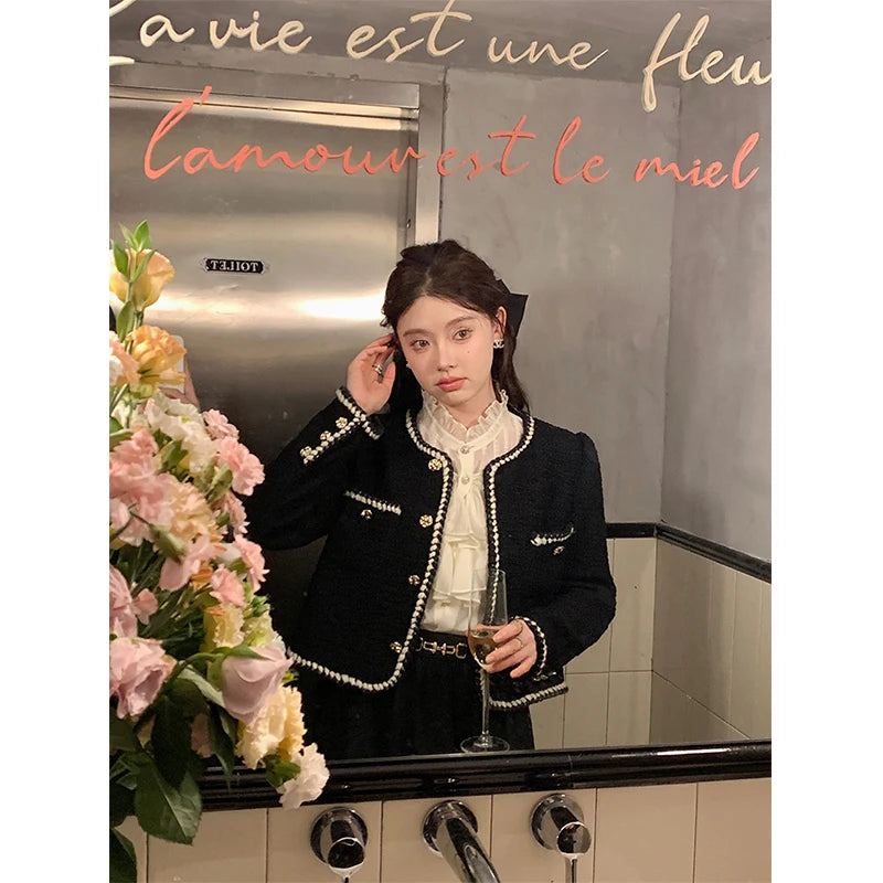 Znbbw Tweed Cropped Jackets Women Elegant Black Coat Korean Thicken Warm Single Breasted Blazer Casual Short Outerwear Tops Satin Jacket Silk Jacket Chiffon Jacket Znbbw Tweed Cropped Jackets Women Elegant Black Coat Korean Thicken Warm Single Breasted Blazer Casual Short Outerwear Tops Satin Jacket Silk Jacket Chiffon Jacket