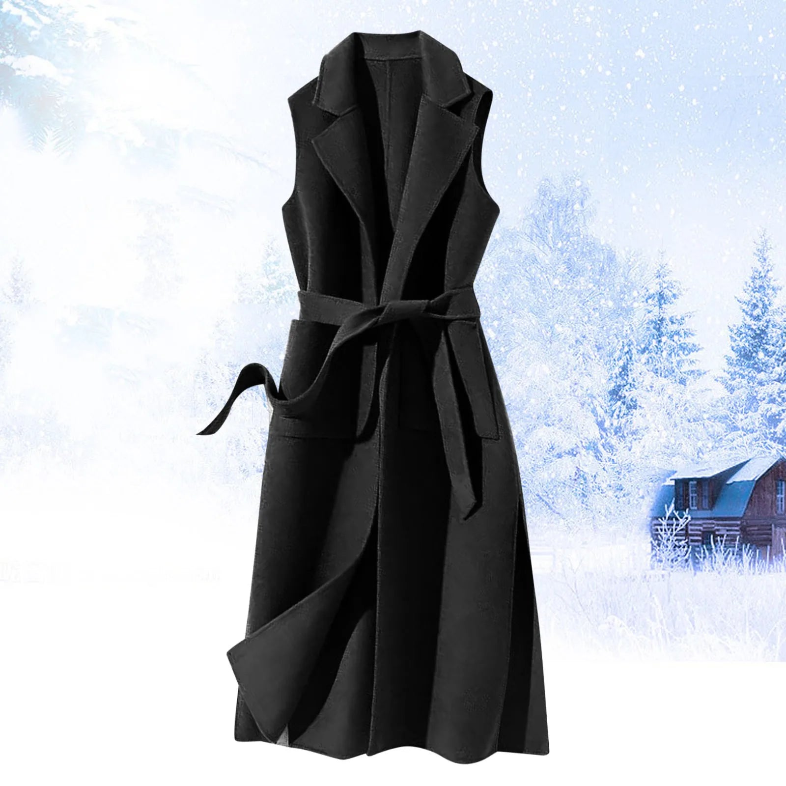 Znbbw Women's Autumn And Winter Vest Woolen Fashion Sleeveless Solid Color Strap Personality Long Vest Jacket Women Long Wool Coats Hooded Jacket Caped Jacket Shawl Collar Jacket