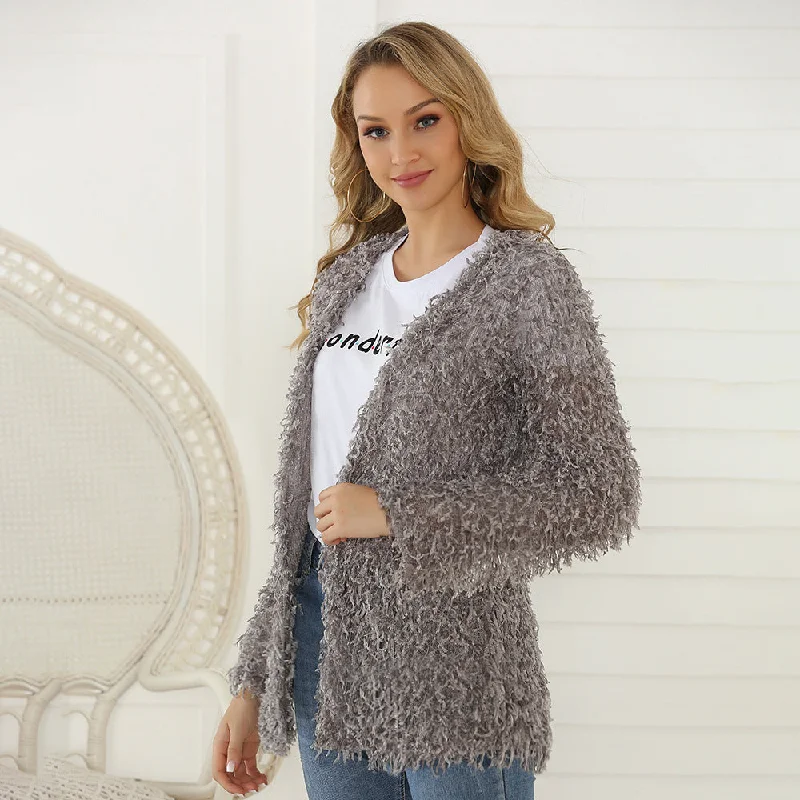Znbbw Women's Autumn Coat Long-Sleeved Cardigan Medium-Length Plush Jacket Zip Front Button Front Snap Front Znbbw Women's Autumn Coat Long-Sleeved Cardigan Medium-Length Plush Jacket Zip Front Button Front Snap Front
