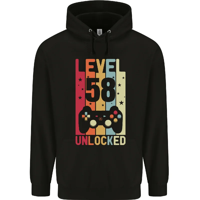 58th Birthday 58 Year Old Level Up Gaming Mens 80% Cotton Hoodie Hoodie with Hood Adjustable Protection