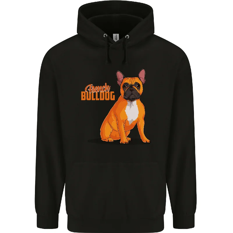 A French Bulldog Illustration Mens 80% Cotton Hoodie Hoodie with Raw Hem Edgy Unfinished