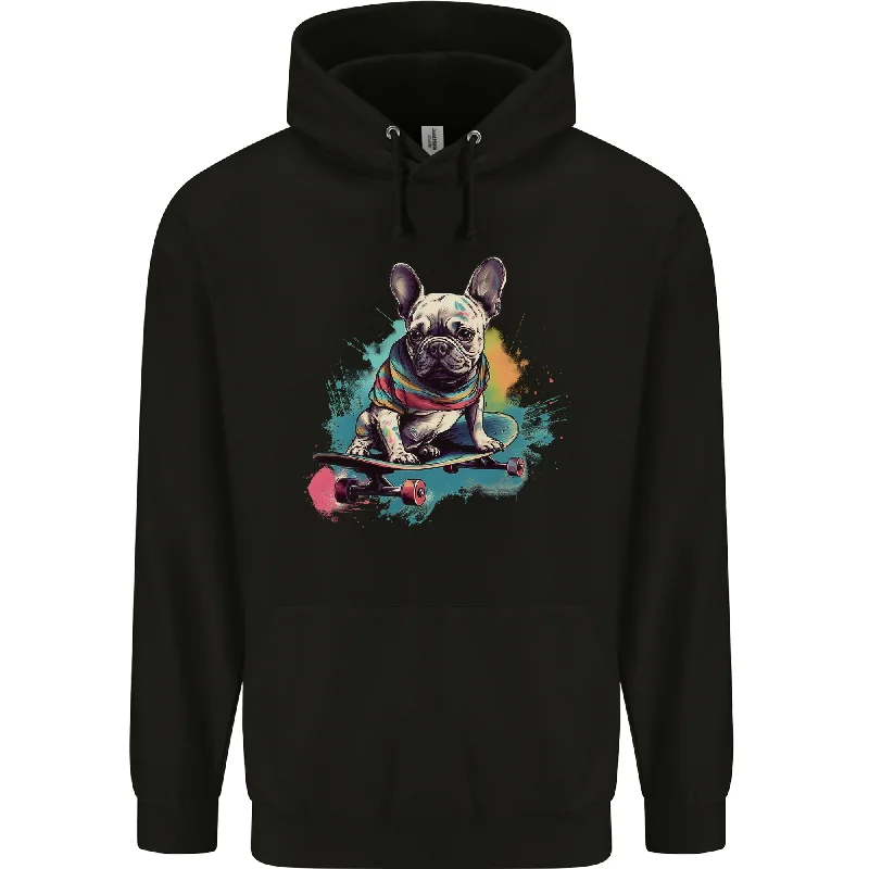 A French Bulldog on a Skateboard Mens 80% Cotton Hoodie Hoodie with Oversized Fit Loose Comfortable