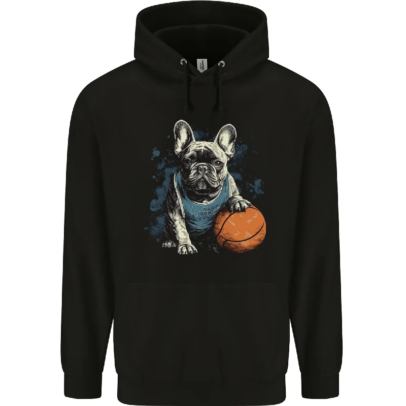 A French Bulldog With a Basketball Dog Mens 80% Cotton Hoodie Hoodie with Drop Shoulder Relaxed Streetwear