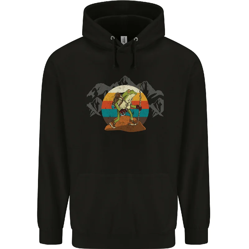 A Frog Hiking in the Mountains Trekking Mens 80% Cotton Hoodie Hoodie with Snap Buttons Easy Quick