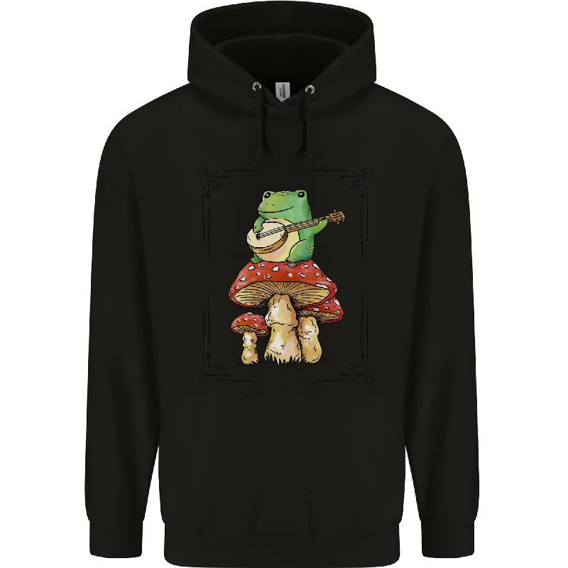 A Frog Playing the Guitar on a Toadstool Mens 80% Cotton Hoodie Cotton Hoodie Fleece Lining Warmth