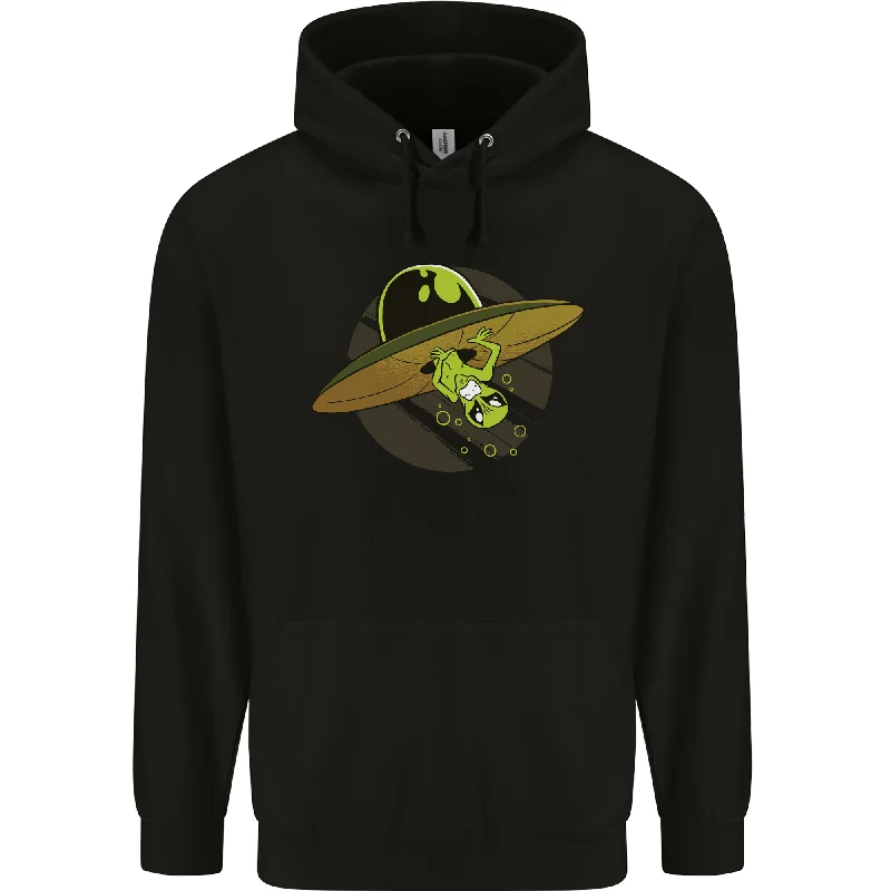 A Funny Alien Stuck in a UFO Flying Saucer Mens 80% Cotton Hoodie Hoodie with Side Slits Relaxed Casual