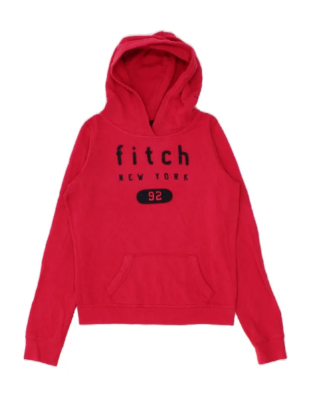 ABERCROMBIE & FITCH Girls Graphic Hoodie Jumper 14-15 Years XL Pink Cotton Hoodie with Puffed Sleeves Voluminous Trendy