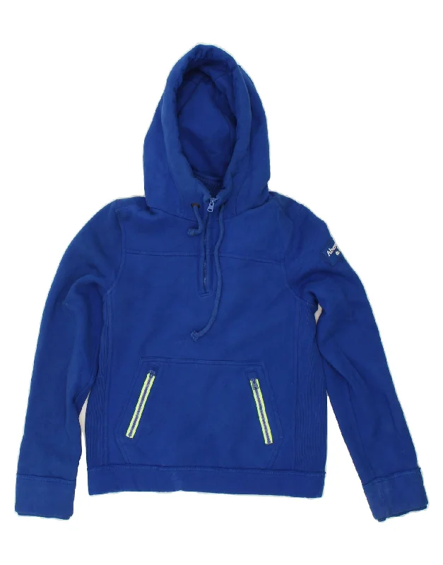 ABERCROMBIE & FITCH Mens Zip Neck Hoodie Jumper Medium Blue Cotton Hoodie with Mock Neck Collared Structured ABERCROMBIE & FITCH Mens Zip Neck Hoodie Jumper Medium Blue Cotton Hoodie with Mock Neck Collared Structured