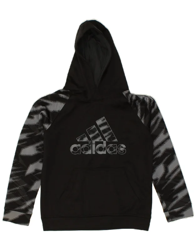 ADIDAS Boys Graphic Hoodie Jumper 10-11 Years Medium  Black Polyester Hoodie with Longline Fit Extended Stylish