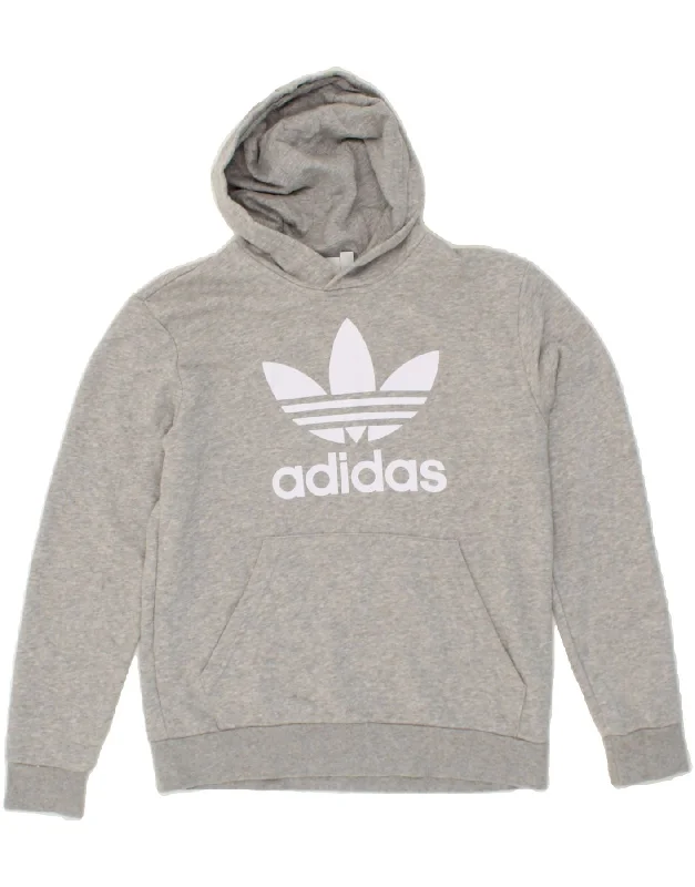 ADIDAS Boys Graphic Hoodie Jumper 13-14 Years Grey Cotton Hoodie with Applique Textured Unique