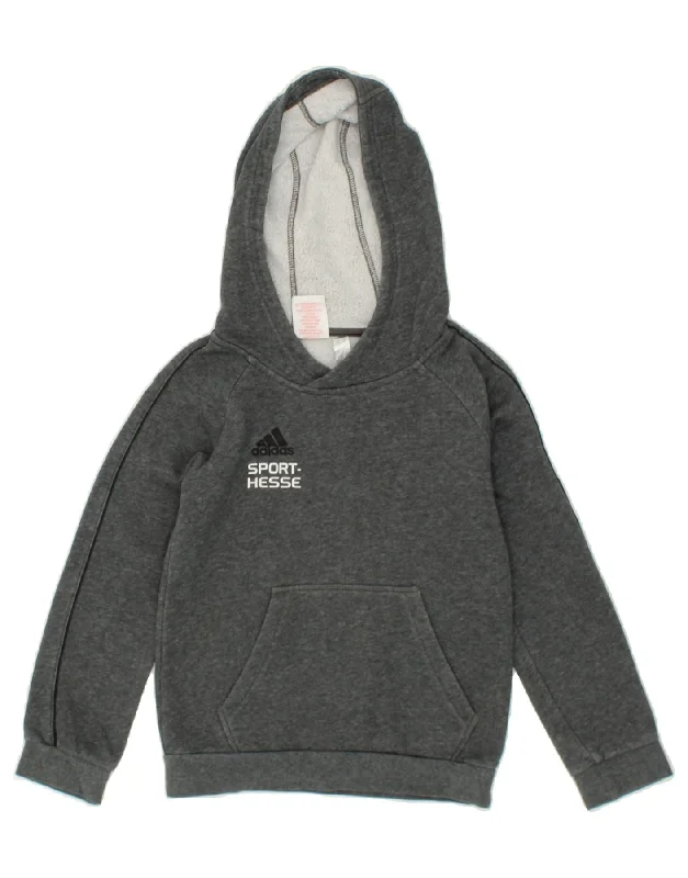 ADIDAS Boys Graphic Hoodie Jumper 7-8 Years Grey Cotton Hoodie with Drawcord Adjustable Secure