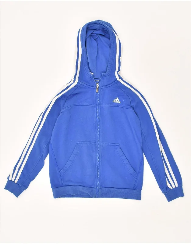 ADIDAS Boys Zip Hoodie Sweater 11-12 Years Blue Cotton Hoodie with Batwing Sleeves Loose Dramatic