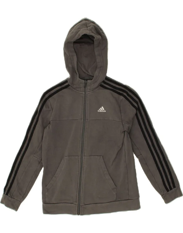 ADIDAS Boys Zip Hoodie Sweater 11-12 Years Grey Cotton Hoodie with Typography Text Message ADIDAS Boys Zip Hoodie Sweater 11-12 Years Grey Cotton Hoodie with Typography Text Message