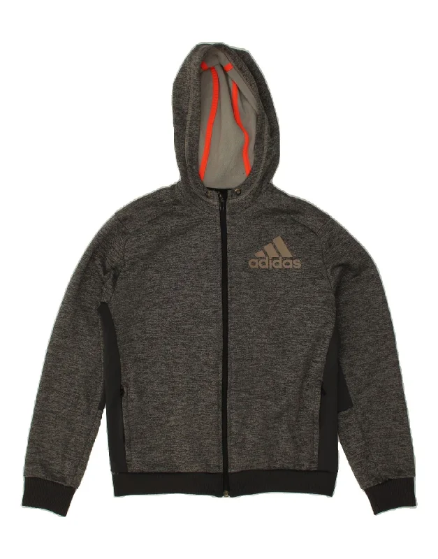 ADIDAS Boys Zip Hoodie Sweater 13-14 Years  Grey Colourblock Polyester Hoodie with Bell Sleeves Flared Feminine